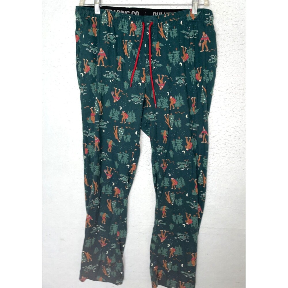 Duluth Trading Lumber Jams Cotton Sleep Pants Flannel Mens XL 32 Green Sasquatch